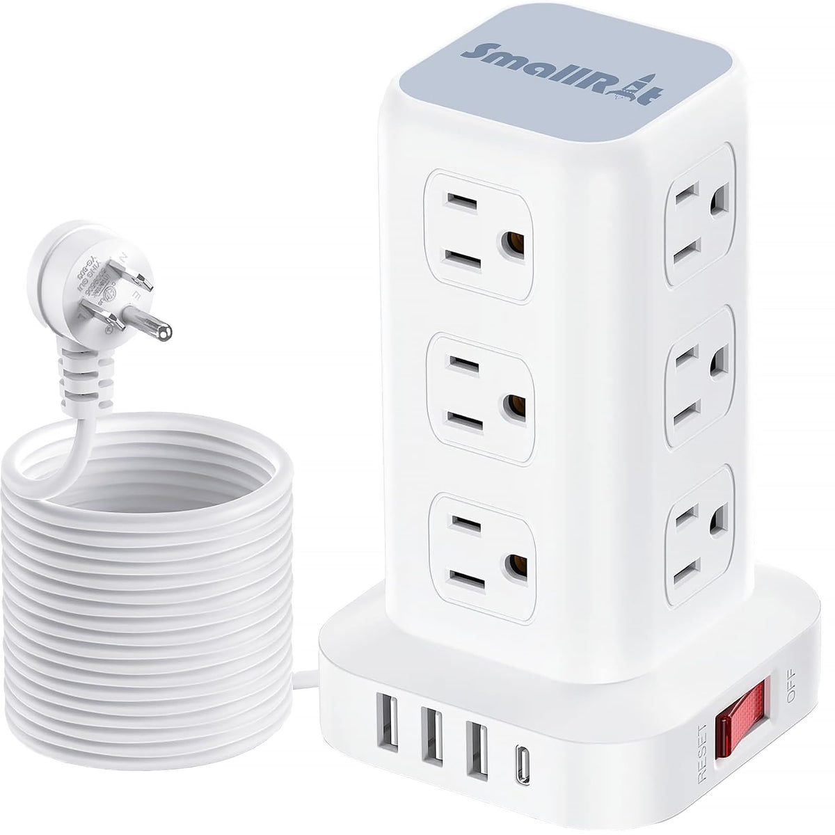 SMALLRT 1.98M Regleta Torre Multicontacto, Extension Electrica USB C Blanco