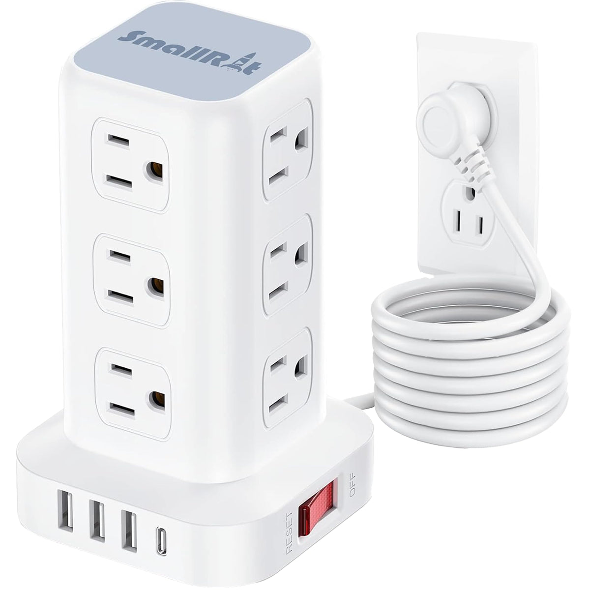 SMALLRT 1.98M Regleta Torre Multicontacto, Extension Electrica USB C Blanco