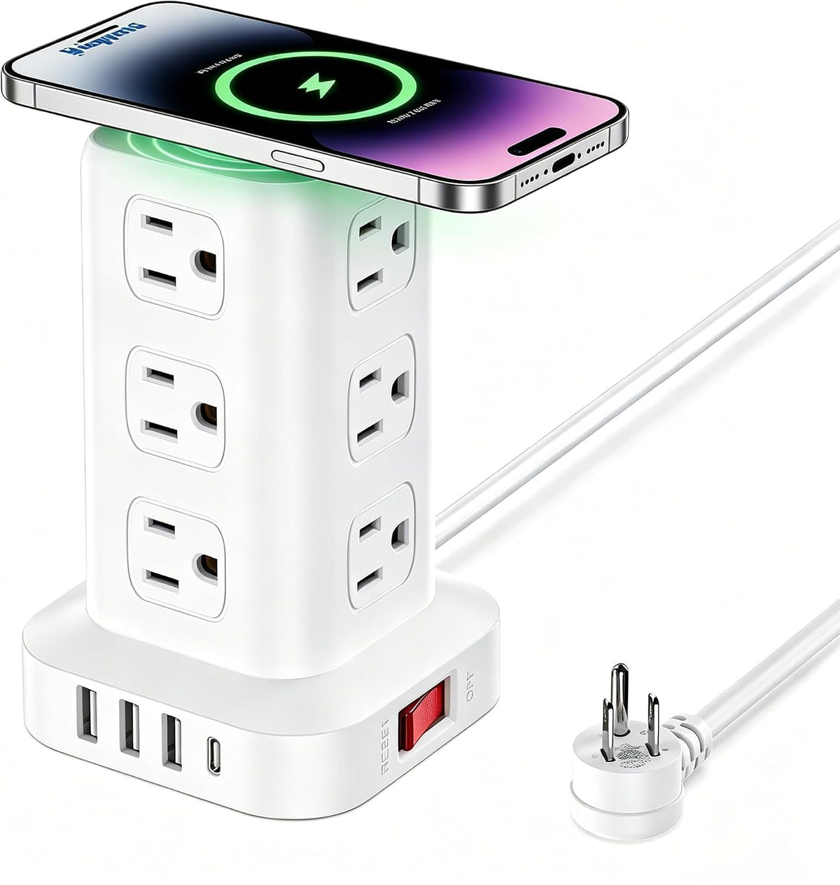 SMALLRT 1.98M Regleta Torre Multicontacto, Extension Electrica USB C Blanco