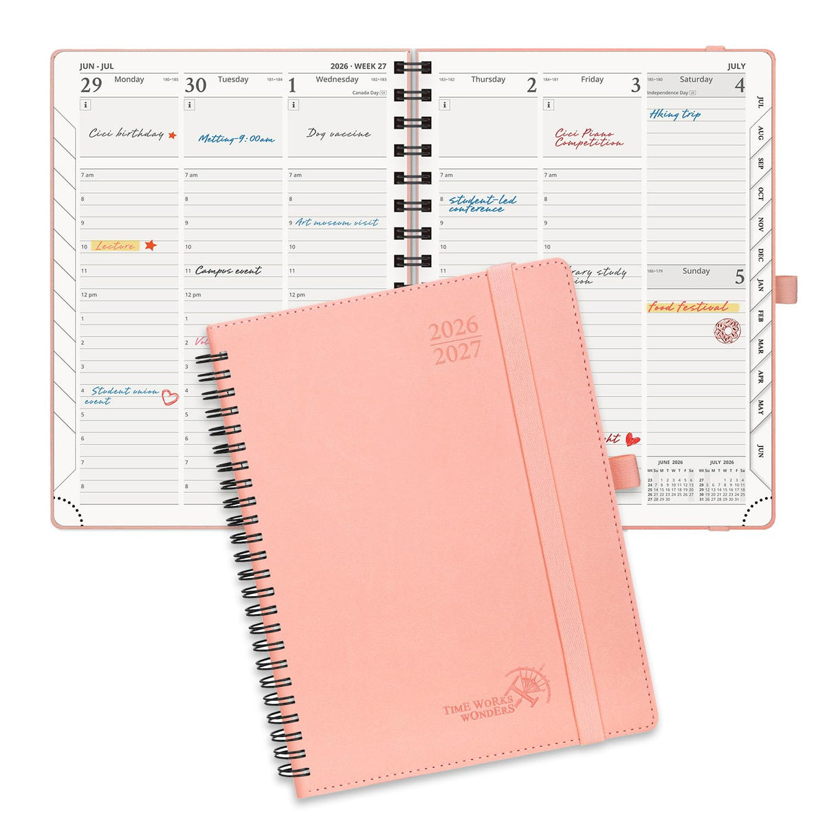POPRUN Agenda Semanal 2027, 22,5 x16,5 cm Calendario, Planificador Diario