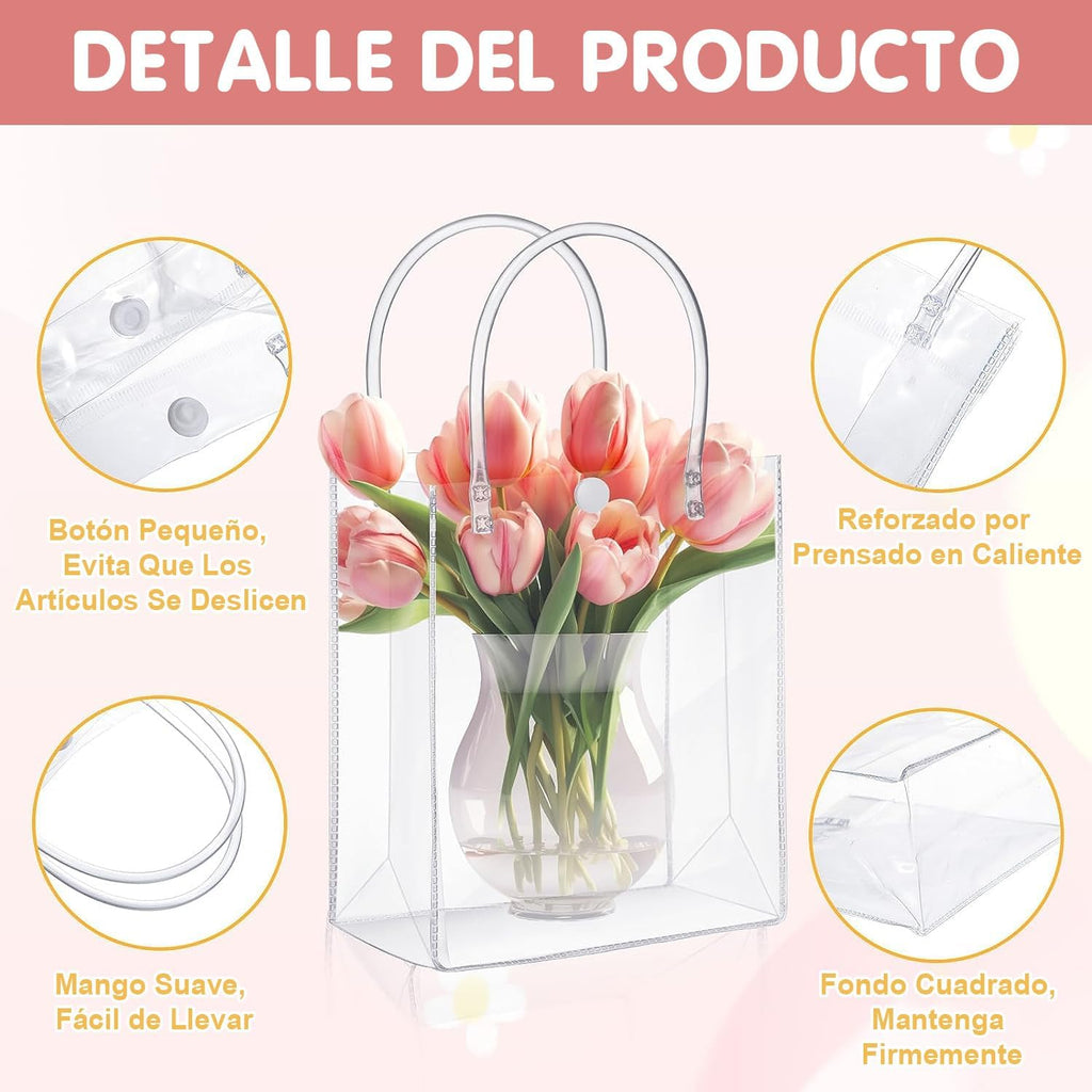30PCS Bolsas de Regalo de PVC Transparente con Asas, Bolsas de Plástico Reutilizable, Bolsas de Compras para Bodas, Bolsas de Dulces para Fiestas, Cumpleaños, Escolares