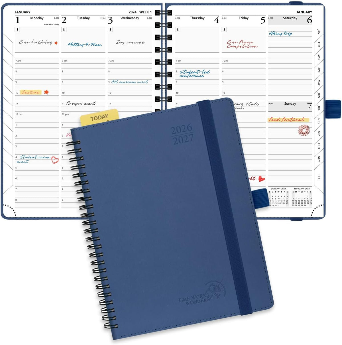 POPRUN Agenda Semanal 2027, 22,5 x16,5 cm Calendario, Planificador Diario