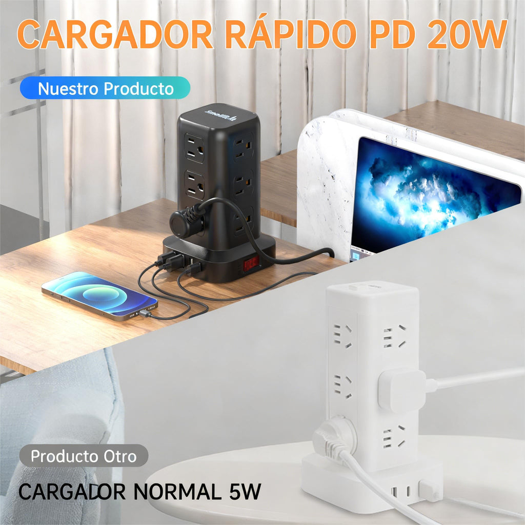 SMALLRT 1.98M Regleta Torre Multicontacto, Extension Electrica USB C Blanco