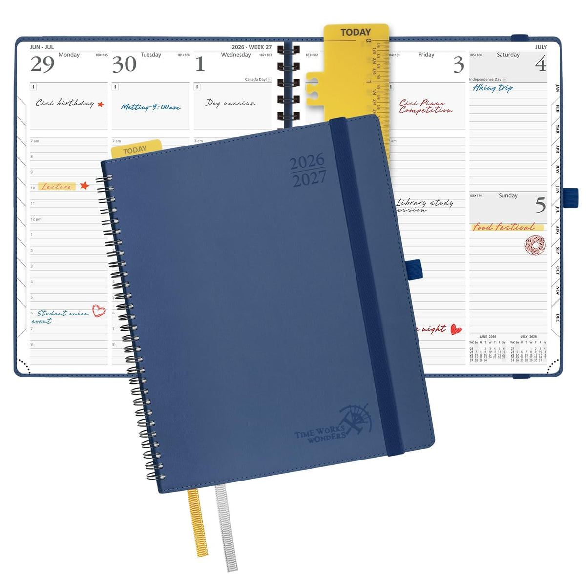 POPRUN Agenda Semanal 2027, 22,5 x16,5 cm Calendario, Planificador Diario