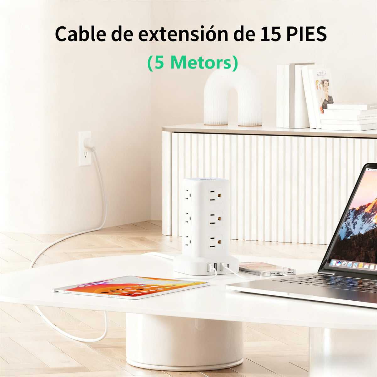 SMALLRT 1.98M Regleta Torre Multicontacto, Extension Electrica USB C Blanco