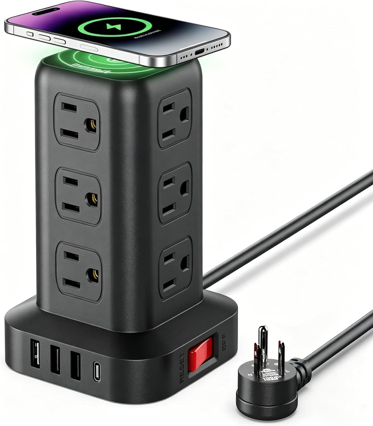 SMALLRT 1.98M Regleta Torre Multicontacto, Extension Electrica USB C Blanco