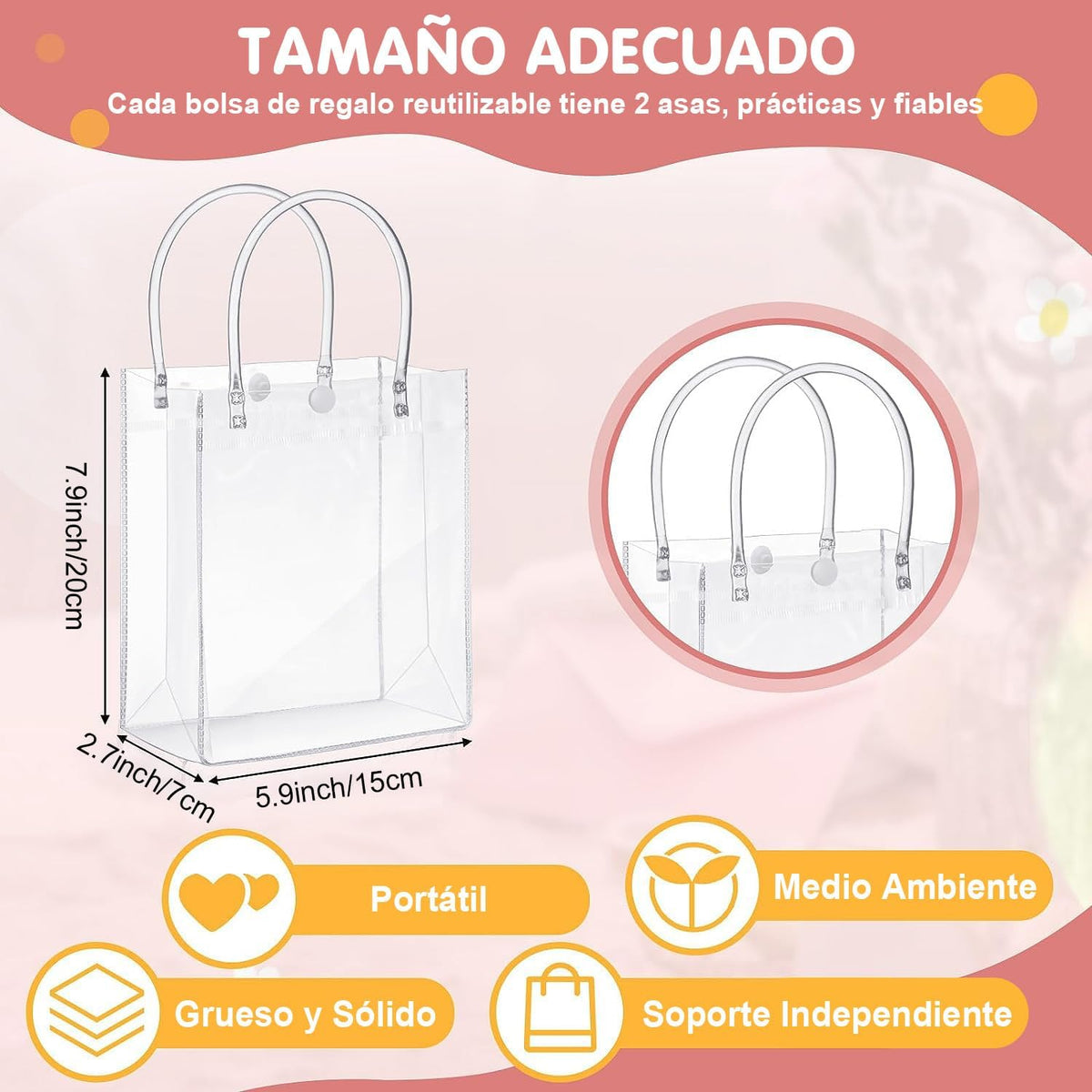 30PCS Bolsas de Regalo de PVC Transparente con Asas, Bolsas de Plástico Reutilizable, Bolsas de Compras para Bodas, Bolsas de Dulces para Fiestas, Cumpleaños, Escolares