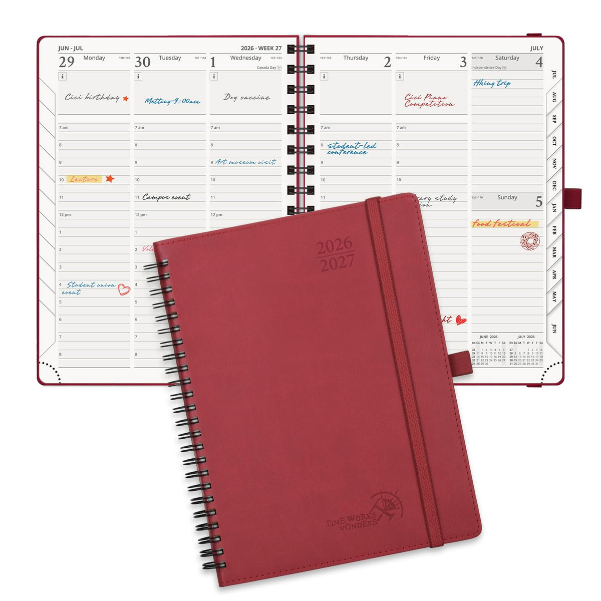 POPRUN Agenda Semanal 2027, 22,5 x16,5 cm Calendario, Planificador Diario