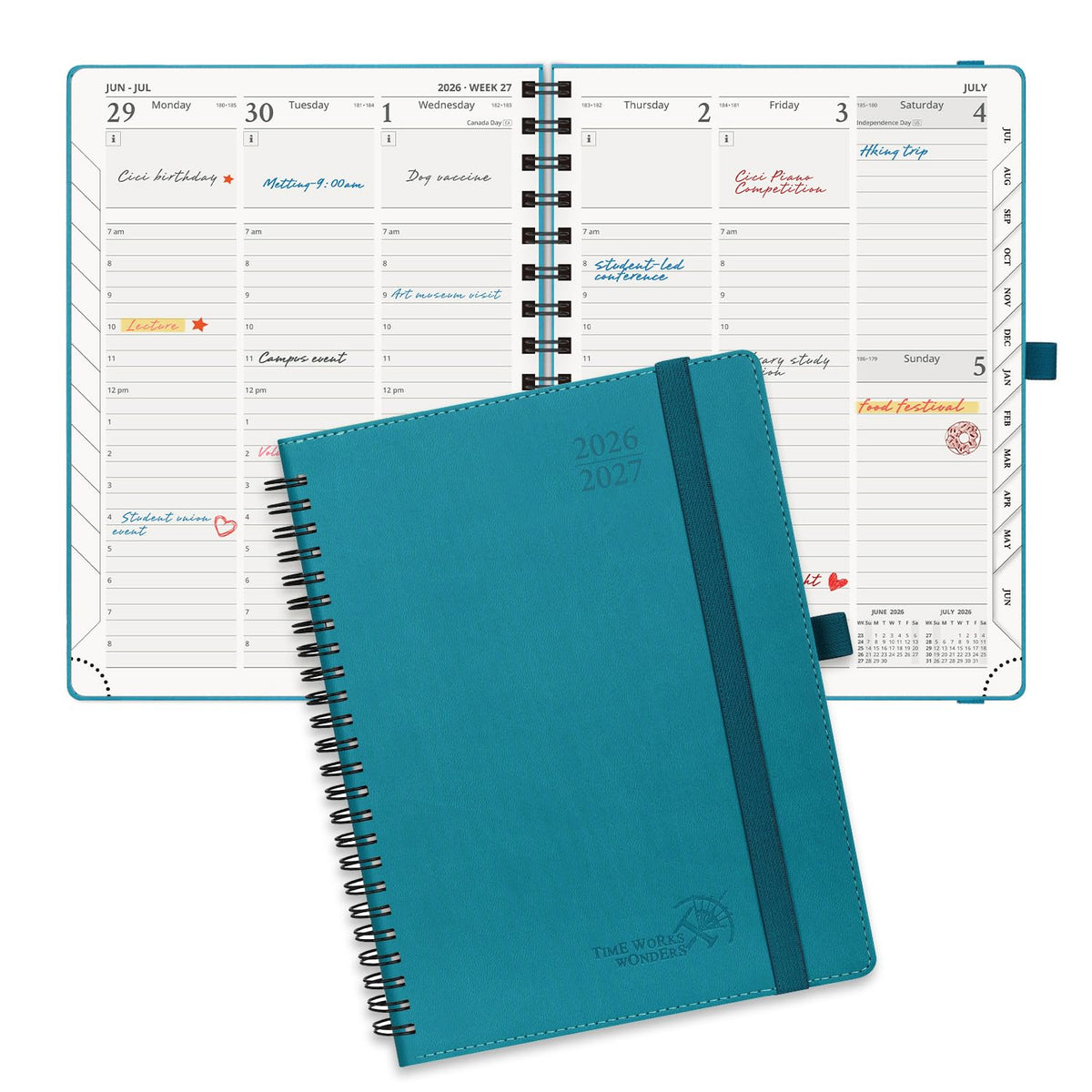 POPRUN Agenda Semanal 2027, 22,5 x16,5 cm Calendario, Planificador Diario