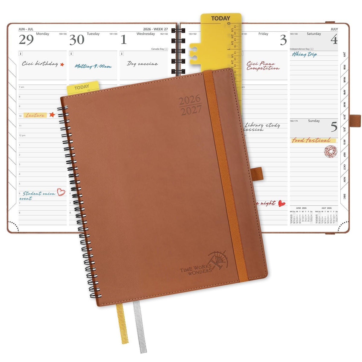 POPRUN Agenda Semanal 2027, 22,5 x16,5 cm Calendario, Planificador Diario