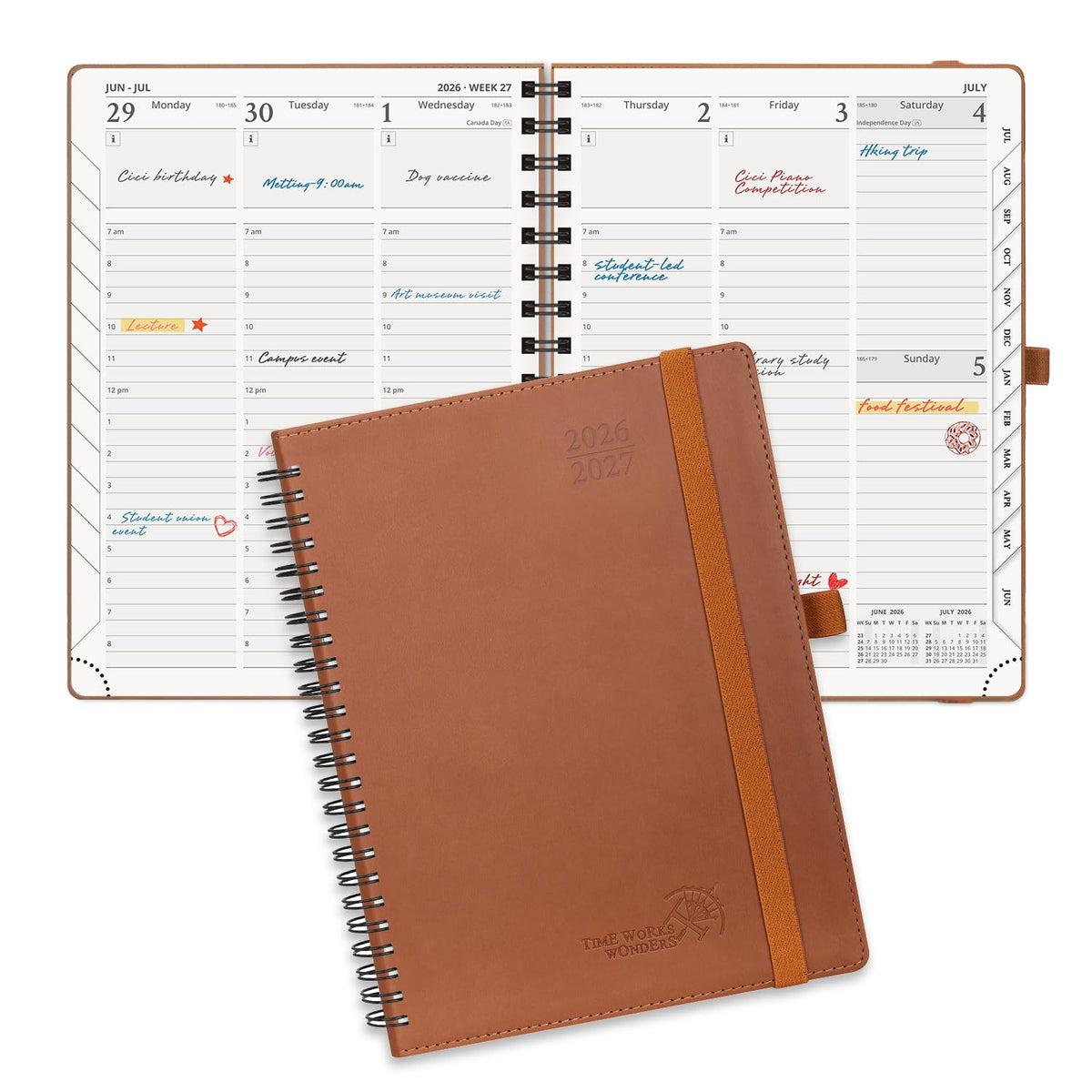 POPRUN Agenda Semanal 2027, 22,5 x16,5 cm Calendario, Planificador Diario