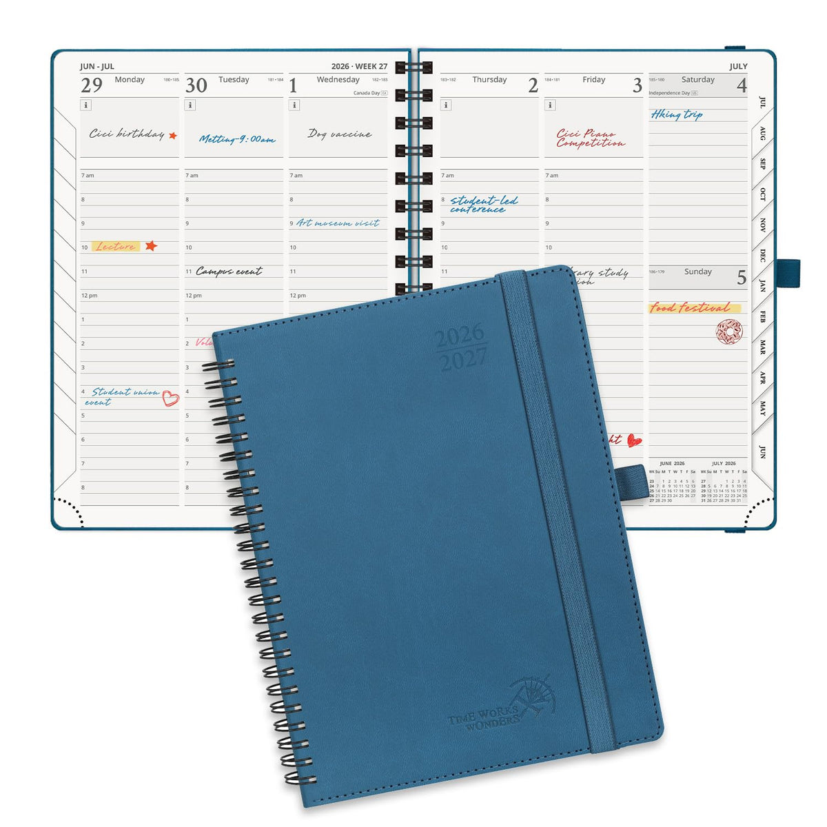 POPRUN Agenda Semanal 2027, 22,5 x16,5 cm Calendario, Planificador Diario