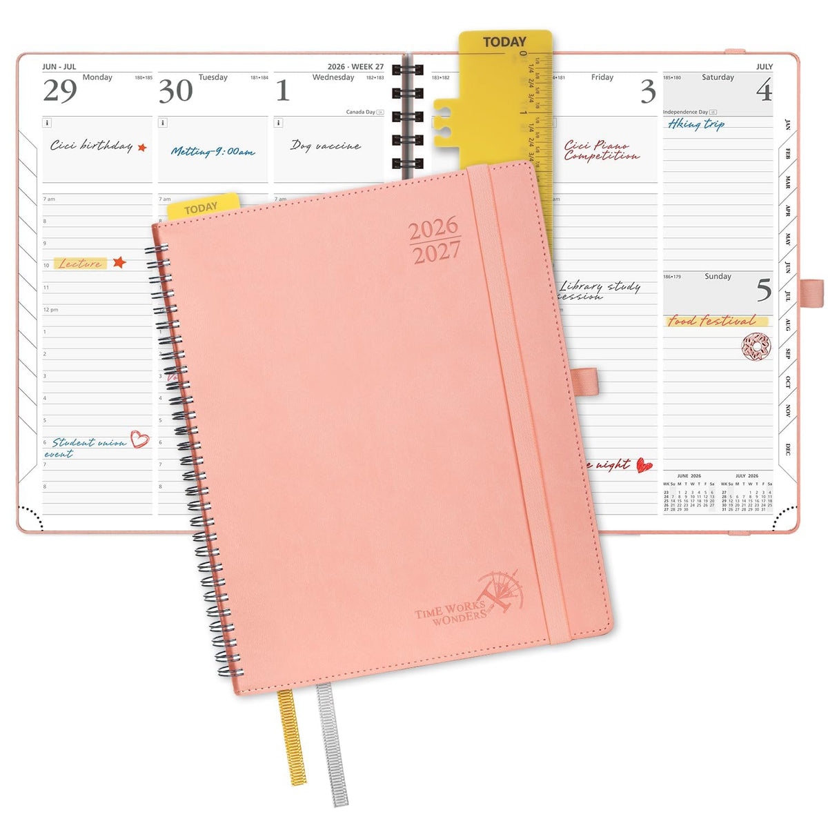 POPRUN Agenda Semanal 2027, 22,5 x16,5 cm Calendario, Planificador Diario
