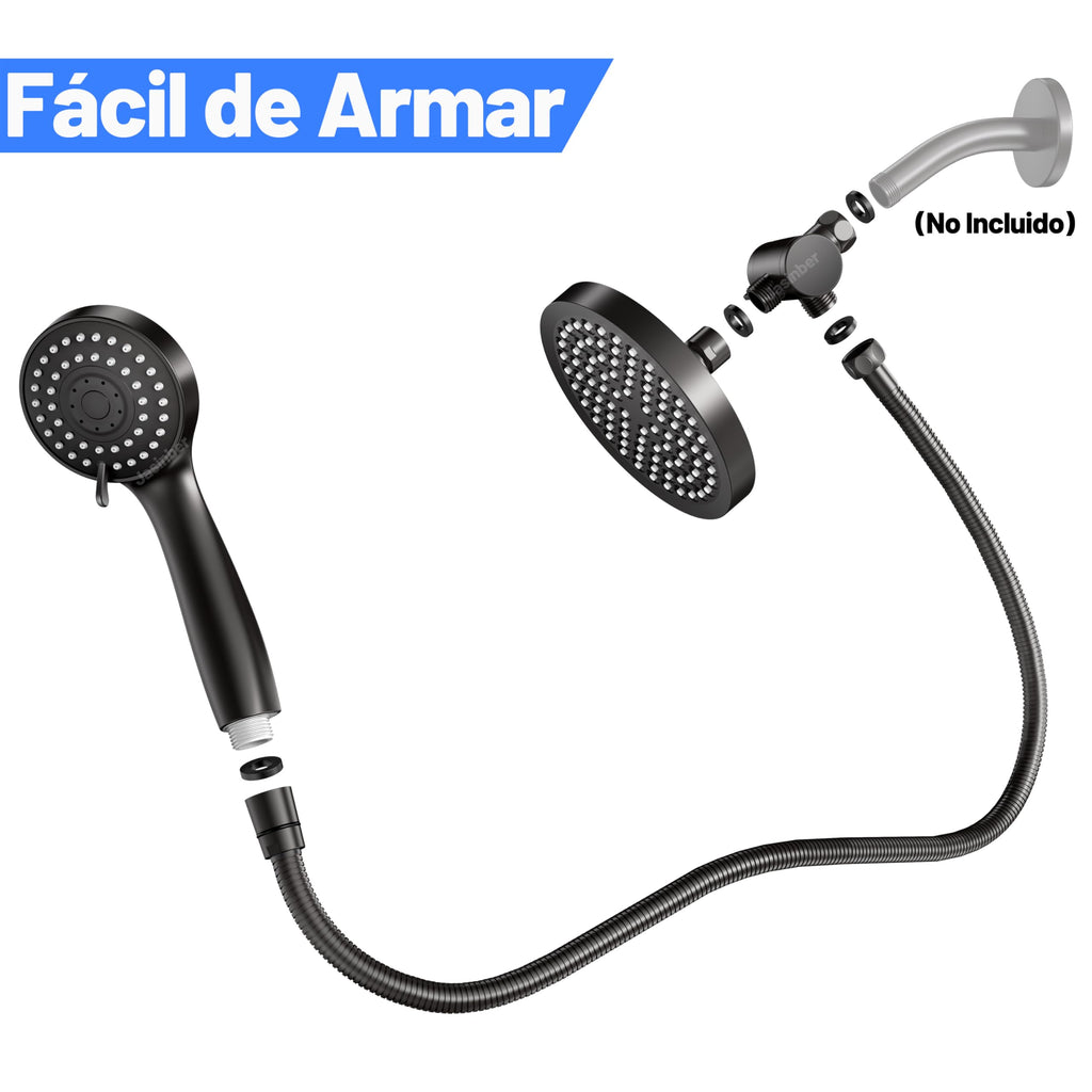 Jasinber Regaderas para Baño Combo de Cabezal de Ducha de Lluvia de Alta Presión de 6" Ducha de Mano,Regadera de Telefono con Manguera de 1,5 Metros y Cabezal Giratorio Ajustable (Cromo)