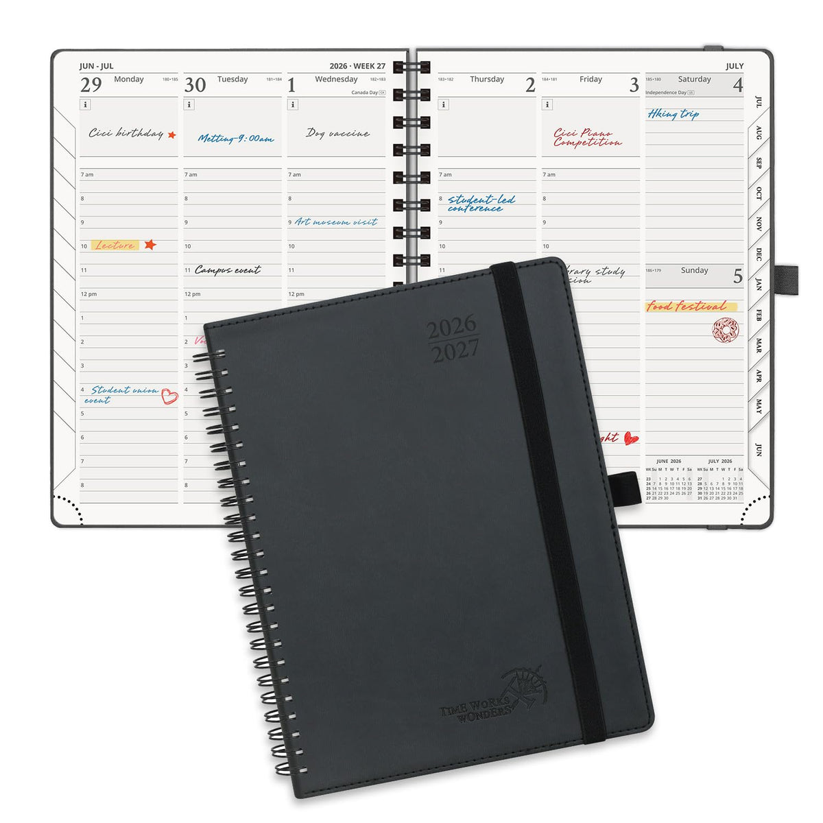 POPRUN Agenda Semanal 2027, 22,5 x16,5 cm Calendario, Planificador Diario