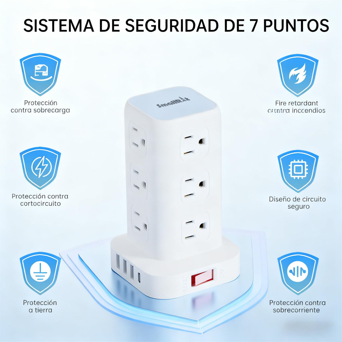 SMALLRT 1.98M Regleta Torre Multicontacto, Extension Electrica USB C Blanco