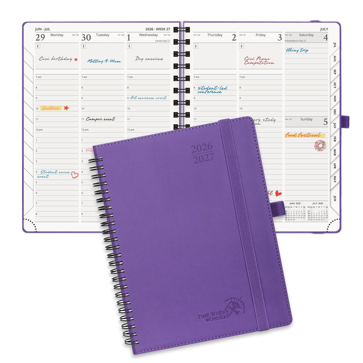 POPRUN Agenda Semanal 2027, 22,5 x16,5 cm Calendario, Planificador Diario