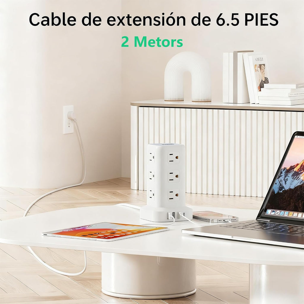 SMALLRT 1.98M Regleta Torre Multicontacto, Extension Electrica USB C Blanco