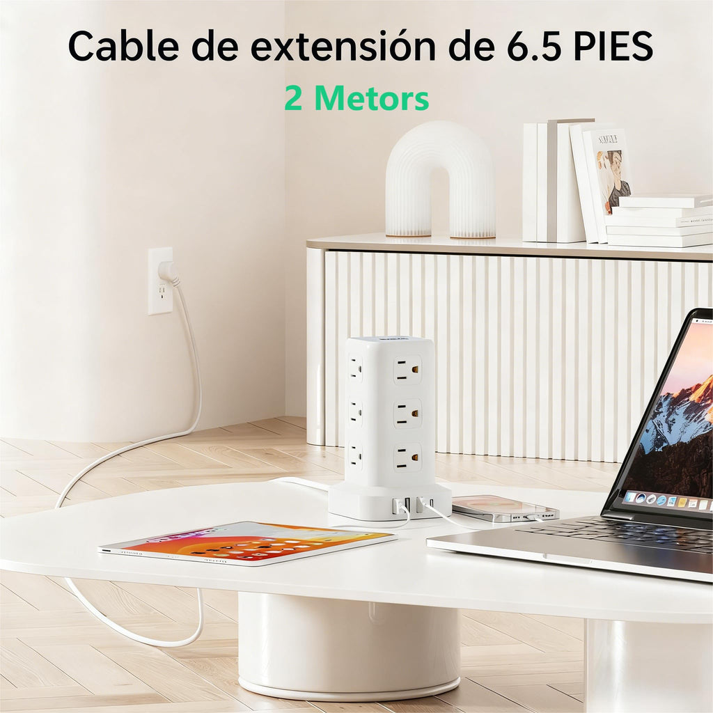 SMALLRT 1.98M Regleta Torre Multicontacto, Extension Electrica USB C Blanco