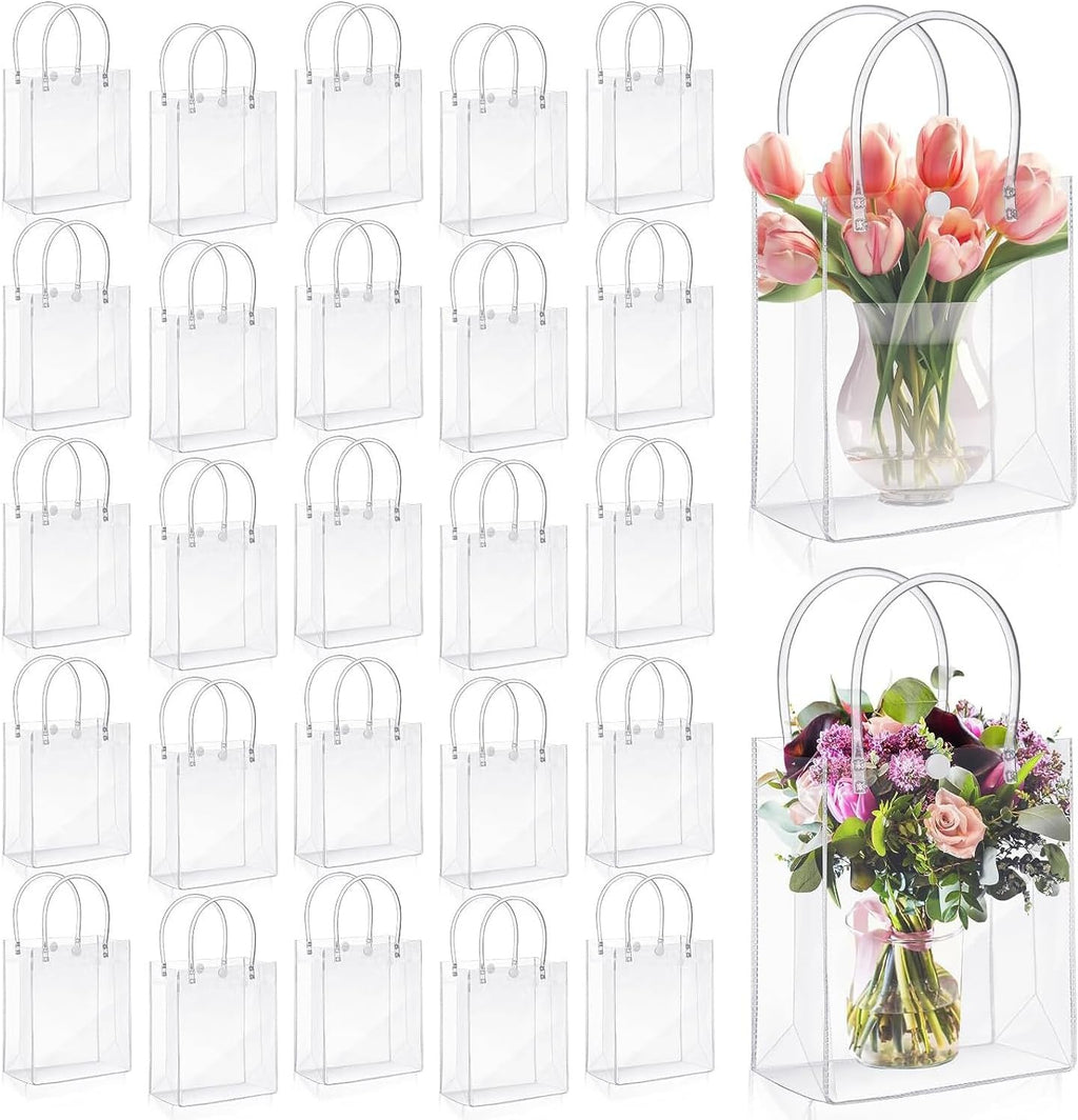 30PCS Bolsas de Regalo de PVC Transparente con Asas, Bolsas de Plástico Reutilizable, Bolsas de Compras para Bodas, Bolsas de Dulces para Fiestas, Cumpleaños, Escolares