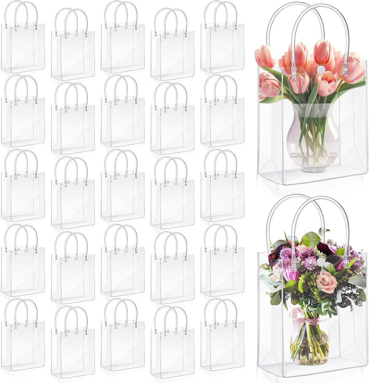 30PCS Bolsas de Regalo de PVC Transparente con Asas, Bolsas de Plástico Reutilizable, Bolsas de Compras para Bodas, Bolsas de Dulces para Fiestas, Cumpleaños, Escolares