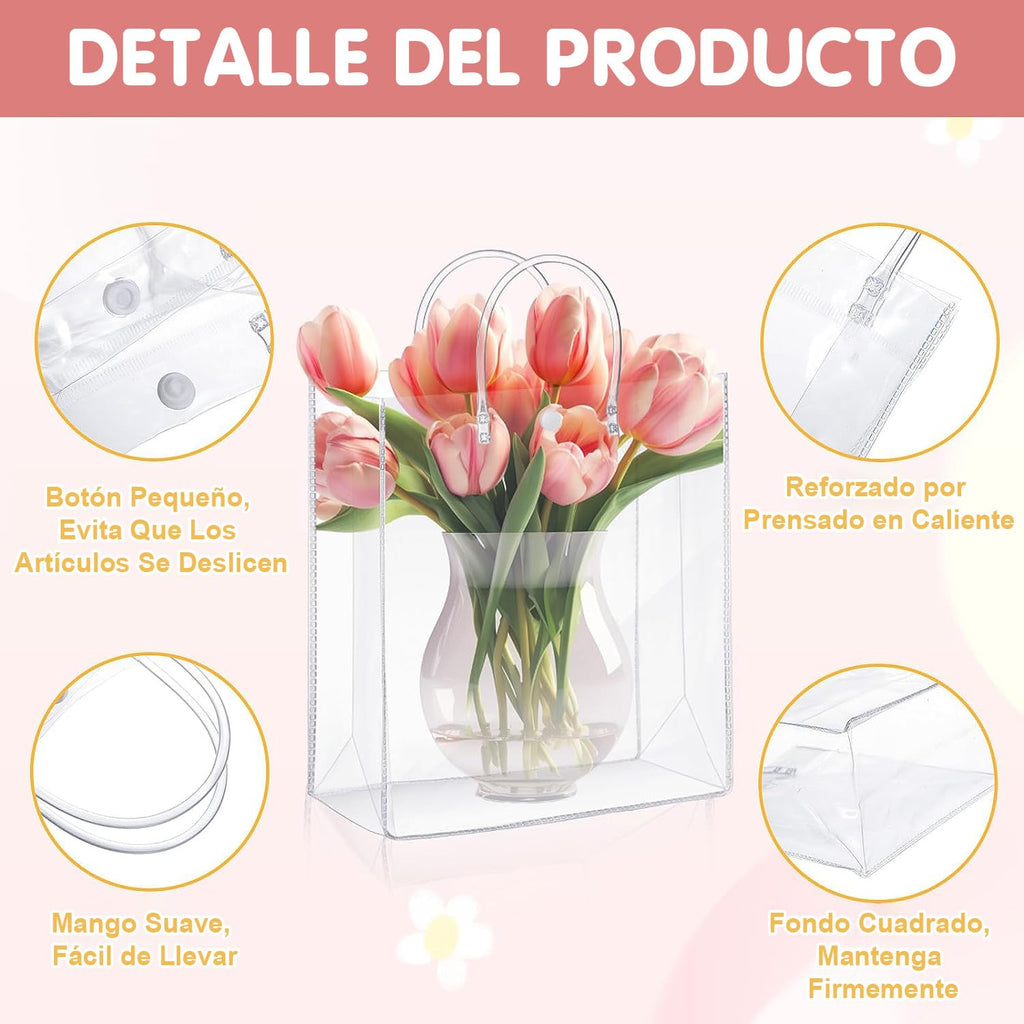 30PCS Bolsas de Regalo de PVC Transparente con Asas, Bolsas de Plástico Reutilizable, Bolsas de Compras para Bodas, Bolsas de Dulces para Fiestas, Cumpleaños, Escolares