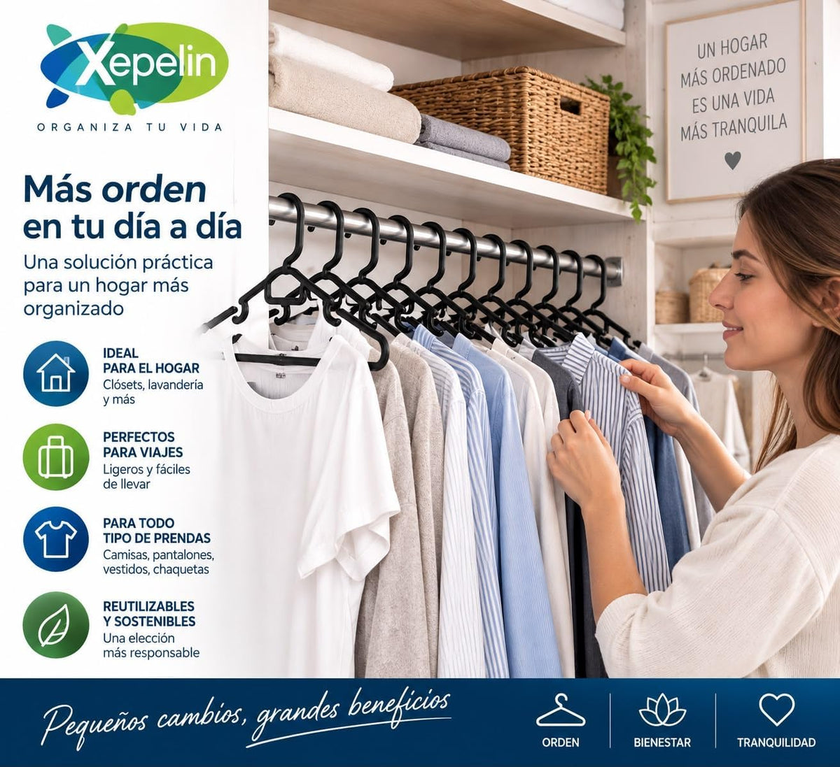Ganchos para Ropa, Negro, Caja con 50 Piezas