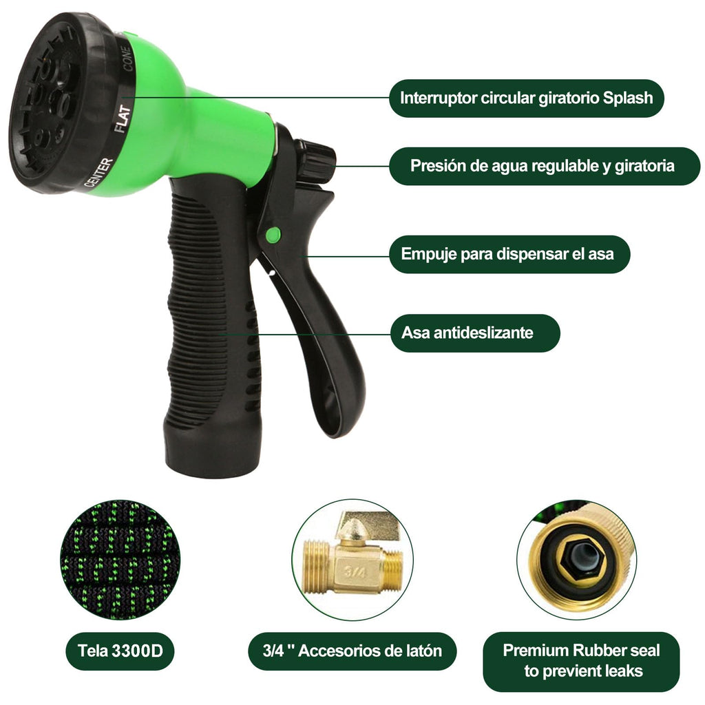 Manguera para Jardin Expandible Mangueras Flexibles Jardín Tubo de Agua Retráctil Tubos de Expansión Prueba de Fugas Multifuncional para Riego Plantas Lavado de Coche Mascotas Ducha Perro(15 Metros)