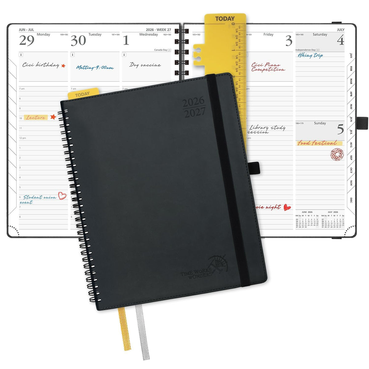 POPRUN Agenda Semanal 2027, 22,5 x16,5 cm Calendario, Planificador Diario