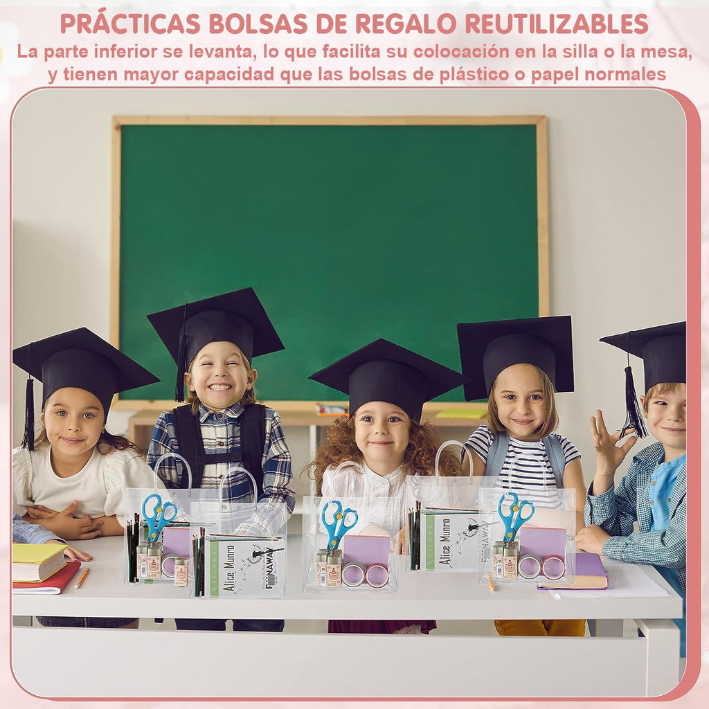 30PCS Bolsas de Regalo de PVC Transparente con Asas, Bolsas de Plástico Reutilizable, Bolsas de Compras para Bodas, Bolsas de Dulces para Fiestas, Cumpleaños, Escolares