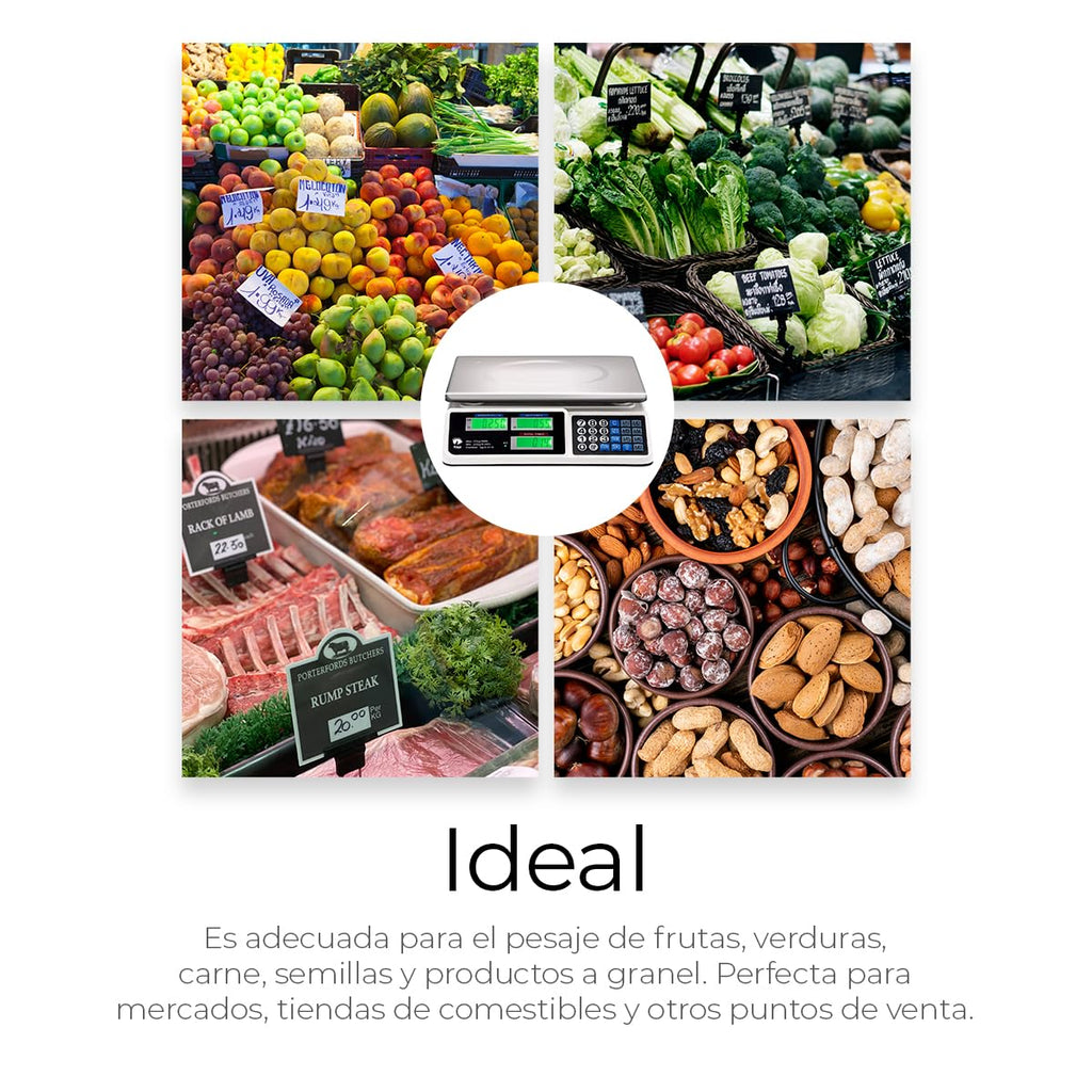 Raganet, Báscula Comercial 40 Kg, Báscula Digital Recargable Pantalla Lcd Función Tara, Para Tienda o Negocio (34 x 33 x 10 cm)