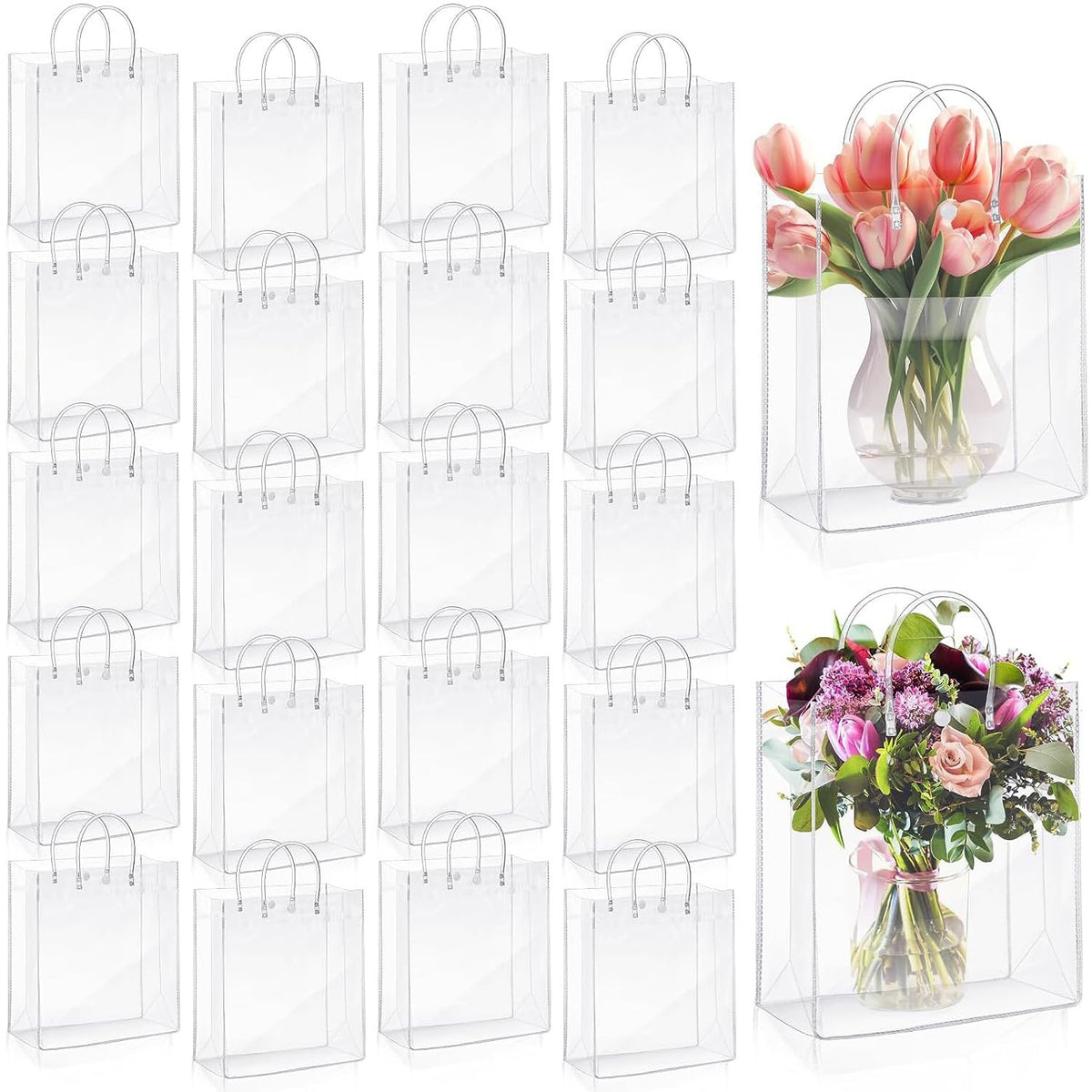 30PCS Bolsas de Regalo de PVC Transparente con Asas, Bolsas de Plástico Reutilizable, Bolsas de Compras para Bodas, Bolsas de Dulces para Fiestas, Cumpleaños, Escolares
