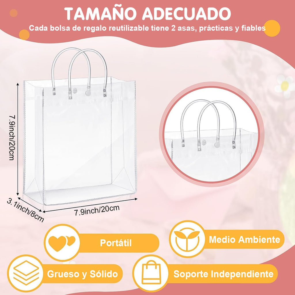 30PCS Bolsas de Regalo de PVC Transparente con Asas, Bolsas de Plástico Reutilizable, Bolsas de Compras para Bodas, Bolsas de Dulces para Fiestas, Cumpleaños, Escolares