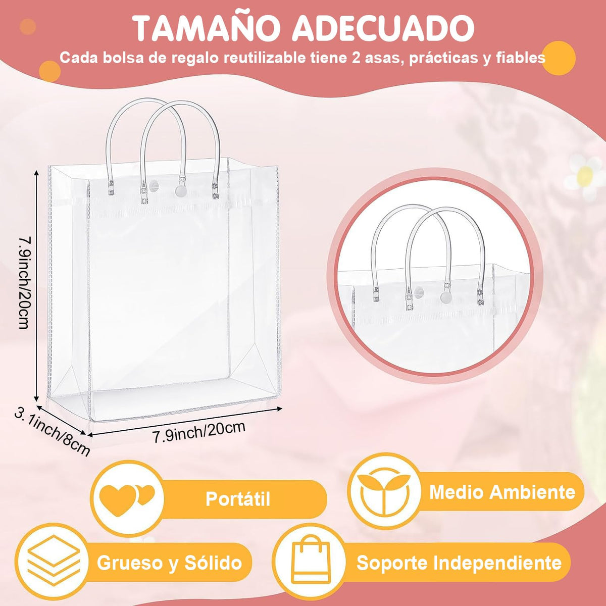 30PCS Bolsas de Regalo de PVC Transparente con Asas, Bolsas de Plástico Reutilizable, Bolsas de Compras para Bodas, Bolsas de Dulces para Fiestas, Cumpleaños, Escolares