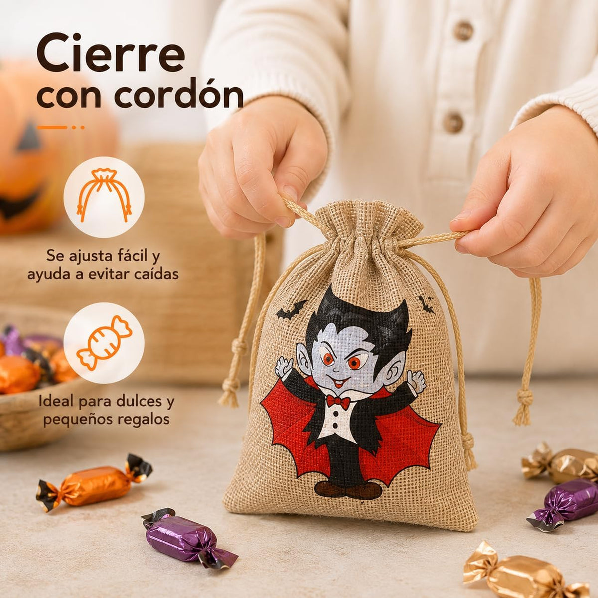 48 Bolsas de Arpillera para Halloween, 12 Diseños