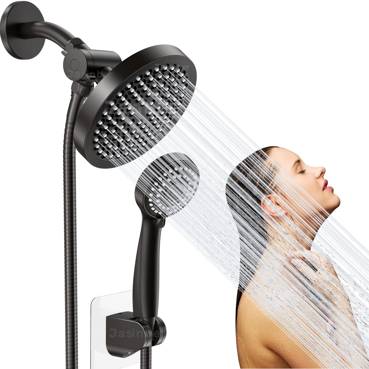 Jasinber Regaderas para Baño Combo de Cabezal de Ducha de Lluvia de Alta Presión de 6" Ducha de Mano,Regadera de Telefono con Manguera de 1,5 Metros y Cabezal Giratorio Ajustable (Cromo)