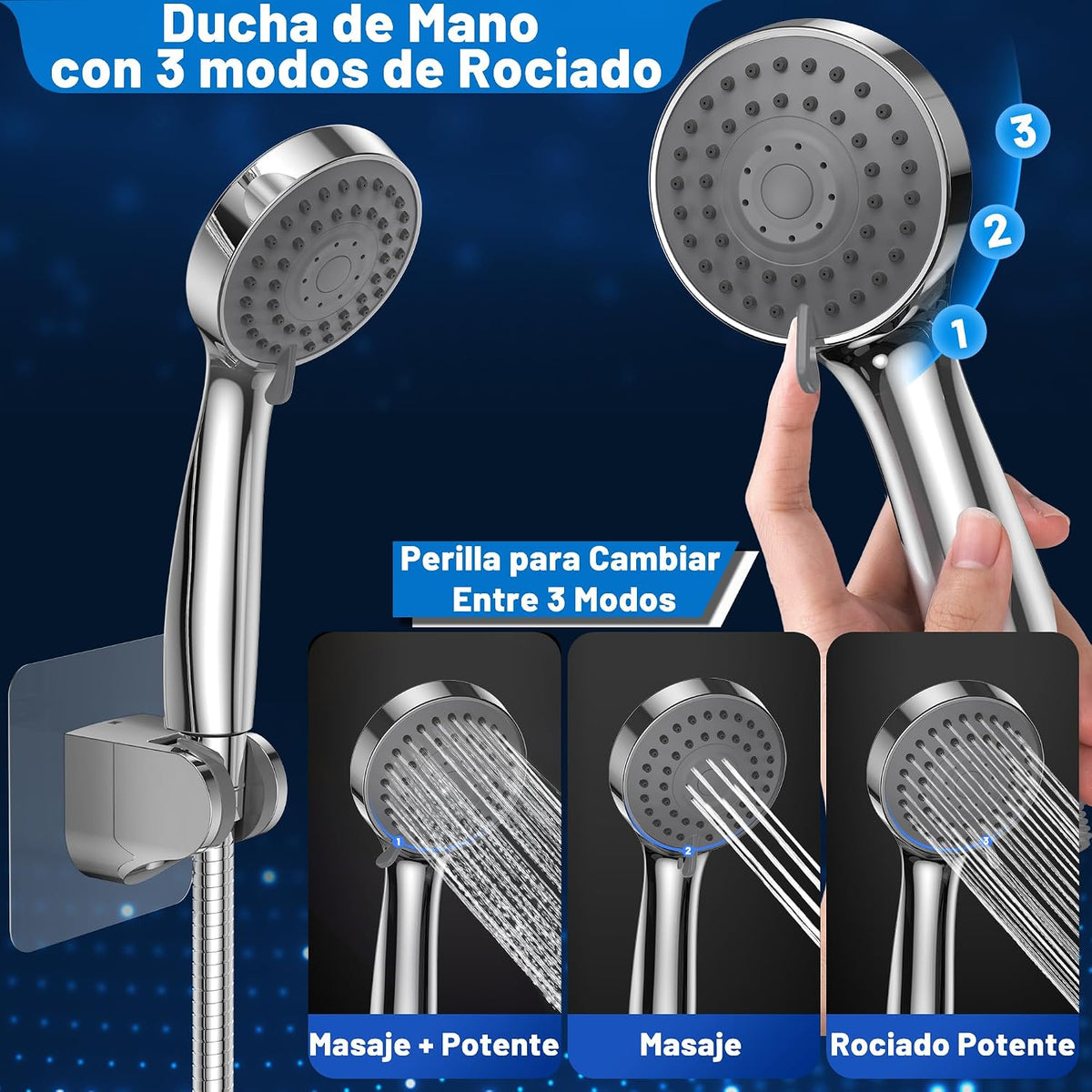 Jasinber Regaderas para Baño Combo de Cabezal de Ducha de Lluvia de Alta Presión de 6" Ducha de Mano,Regadera de Telefono con Manguera de 1,5 Metros y Cabezal Giratorio Ajustable (Cromo)