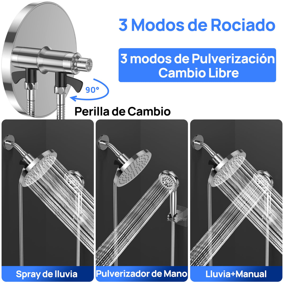 Jasinber Regaderas para Baño Combo de Cabezal de Ducha de Lluvia de Alta Presión de 6" Ducha de Mano,Regadera de Telefono con Manguera de 1,5 Metros y Cabezal Giratorio Ajustable (Cromo)