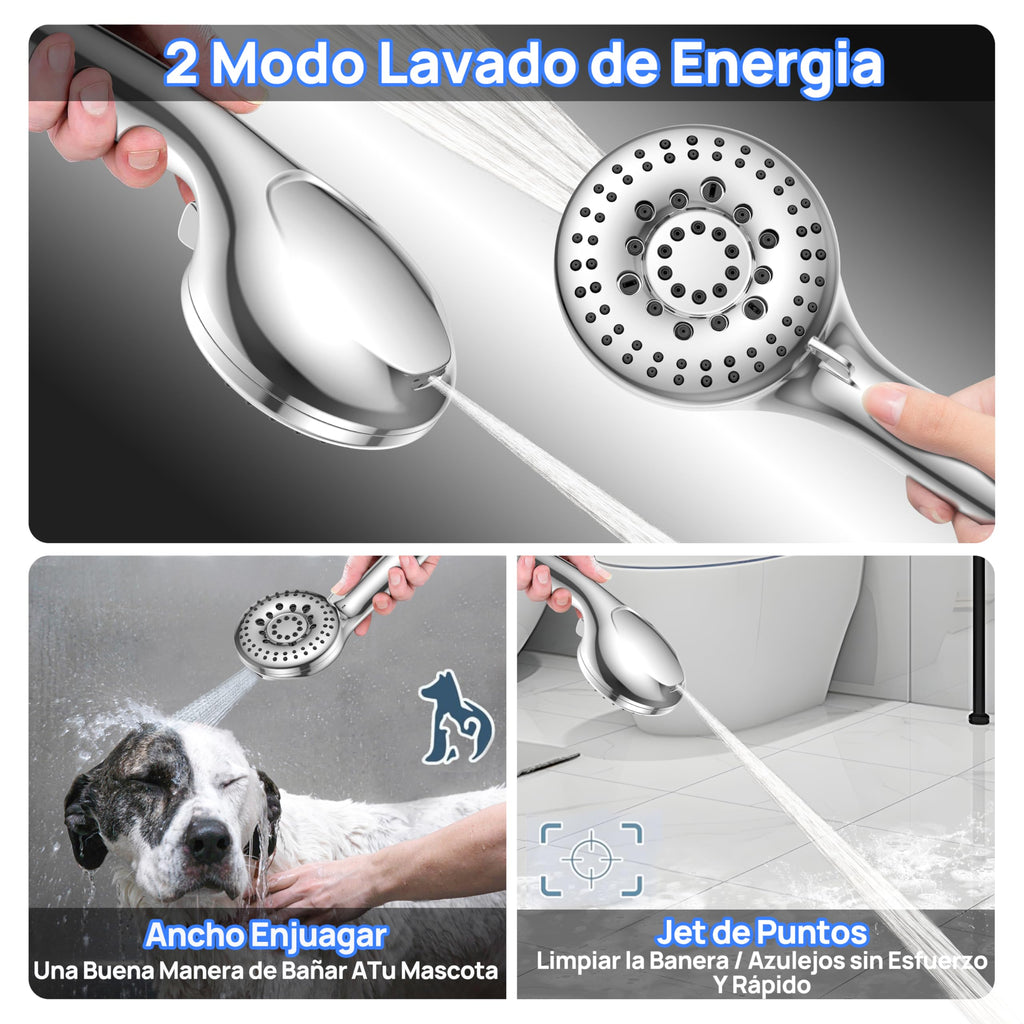 Jasinber Regaderas para Baño Combo de Cabezal de Ducha de Lluvia de Alta Presión de 6" Ducha de Mano,Regadera de Telefono con Manguera de 1,5 Metros y Cabezal Giratorio Ajustable (Cromo)