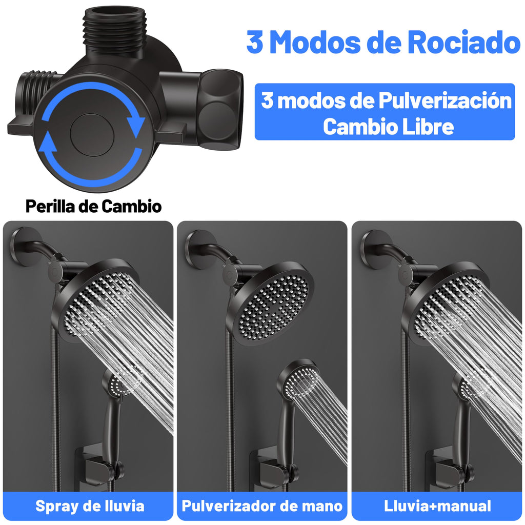 Jasinber Regaderas para Baño Combo de Cabezal de Ducha de Lluvia de Alta Presión de 6" Ducha de Mano,Regadera de Telefono con Manguera de 1,5 Metros y Cabezal Giratorio Ajustable (Cromo)