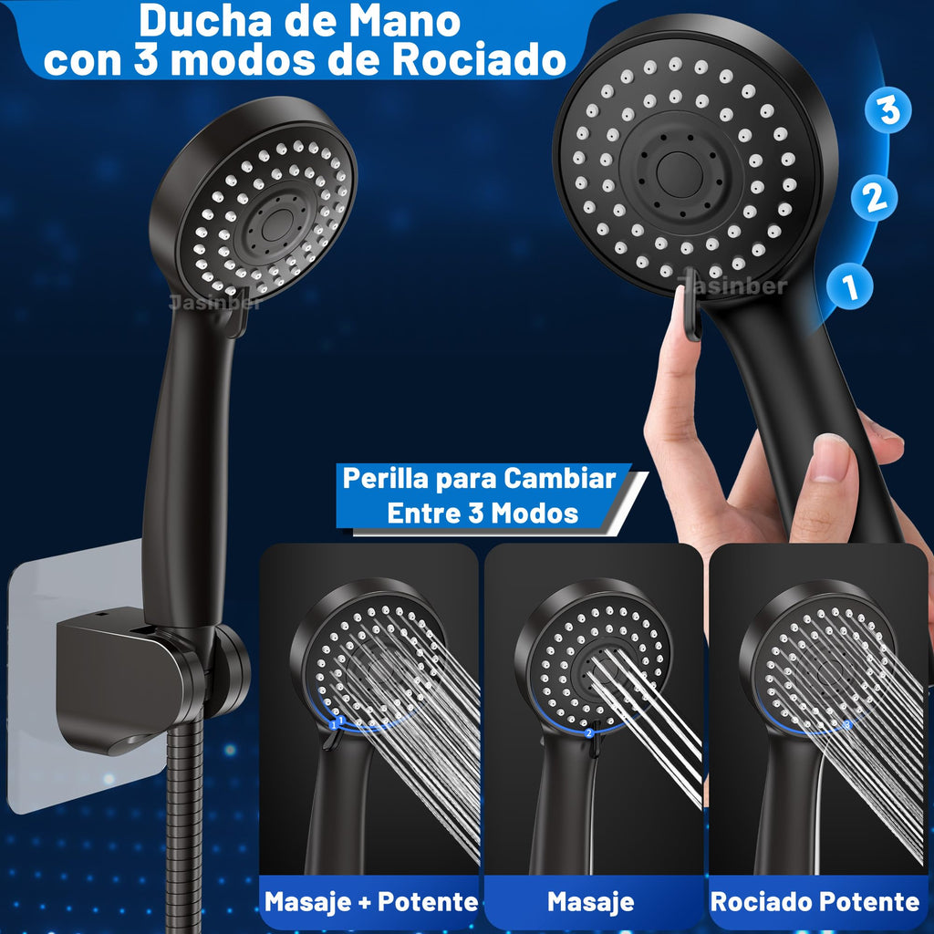 Jasinber Regaderas para Baño Combo de Cabezal de Ducha de Lluvia de Alta Presión de 6" Ducha de Mano,Regadera de Telefono con Manguera de 1,5 Metros y Cabezal Giratorio Ajustable (Cromo)