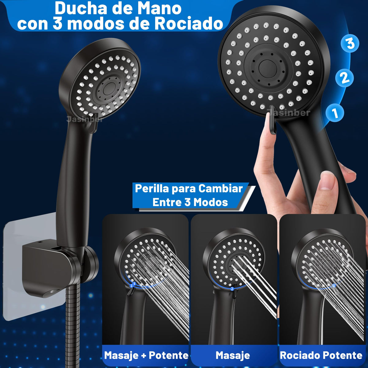 Jasinber Regaderas para Baño Combo de Cabezal de Ducha de Lluvia de Alta Presión de 6" Ducha de Mano,Regadera de Telefono con Manguera de 1,5 Metros y Cabezal Giratorio Ajustable (Cromo)