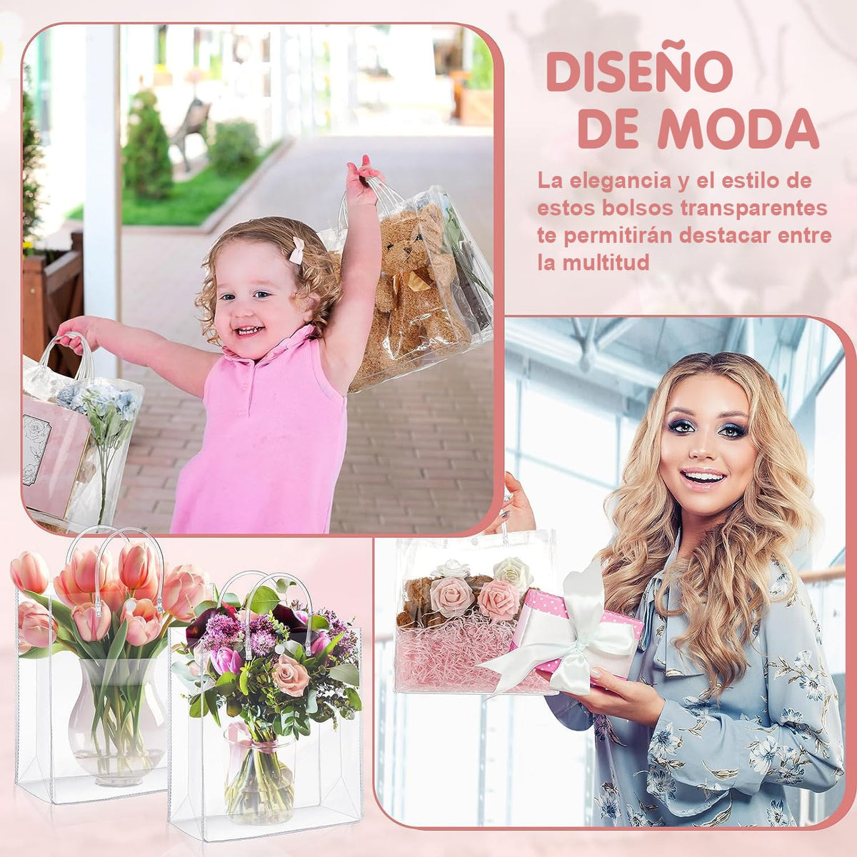 30PCS Bolsas de Regalo de PVC Transparente con Asas, Bolsas de Plástico Reutilizable, Bolsas de Compras para Bodas, Bolsas de Dulces para Fiestas, Cumpleaños, Escolares