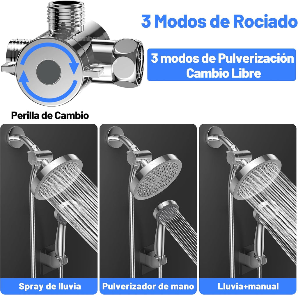 Jasinber Regaderas para Baño Combo de Cabezal de Ducha de Lluvia de Alta Presión de 6" Ducha de Mano,Regadera de Telefono con Manguera de 1,5 Metros y Cabezal Giratorio Ajustable (Cromo)
