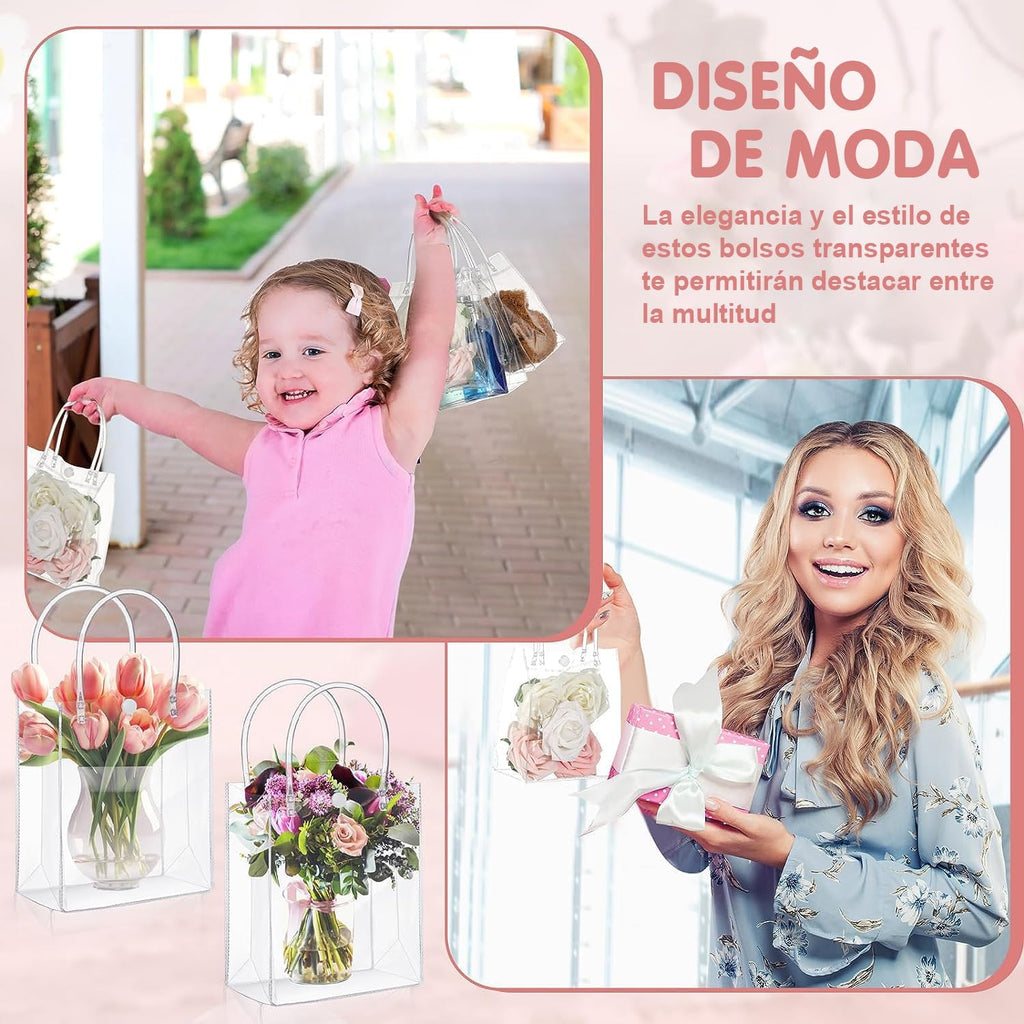 30PCS Bolsas de Regalo de PVC Transparente con Asas, Bolsas de Plástico Reutilizable, Bolsas de Compras para Bodas, Bolsas de Dulces para Fiestas, Cumpleaños, Escolares
