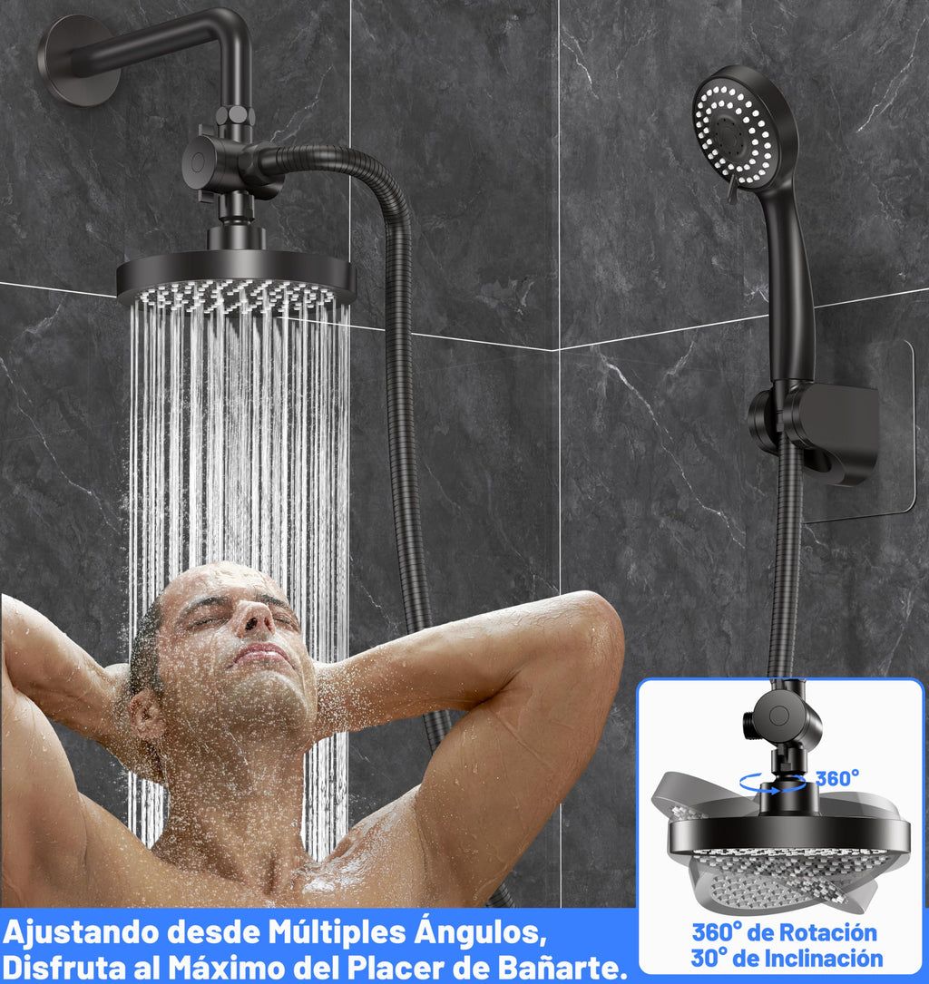 Jasinber Regaderas para Baño Combo de Cabezal de Ducha de Lluvia de Alta Presión de 6" Ducha de Mano,Regadera de Telefono con Manguera de 1,5 Metros y Cabezal Giratorio Ajustable (Cromo)